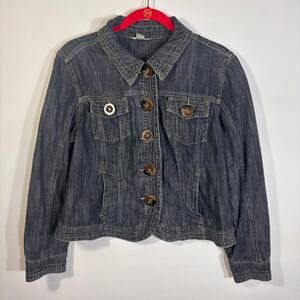 Christopher Banks Denim Jacket Womens L Cropped Button Front Classic